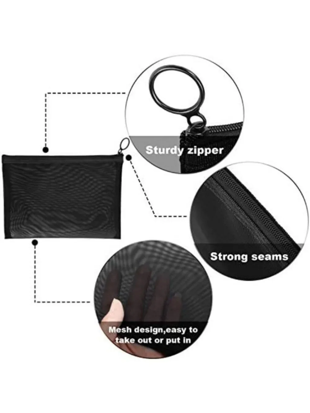 6-Pack Mesh Zipper Travel Pouches - Organize Luggage, Toiletries & Accessories
